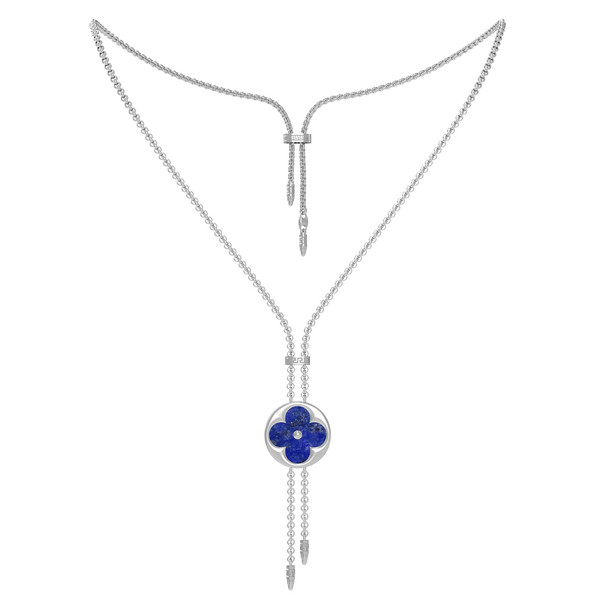 Колье из белого золота c лазуритом и перламутром