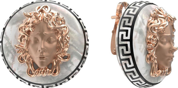 Серьги из золота c эмаль и перламутром