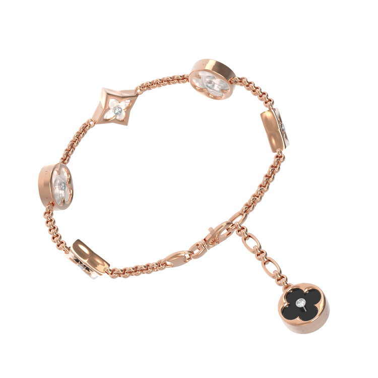 Браслет из золота c бриллиантами, ониксом и перламутром