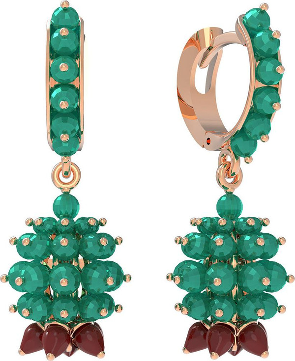 Серьги из золота c гранатом, хризопразом и кораллом