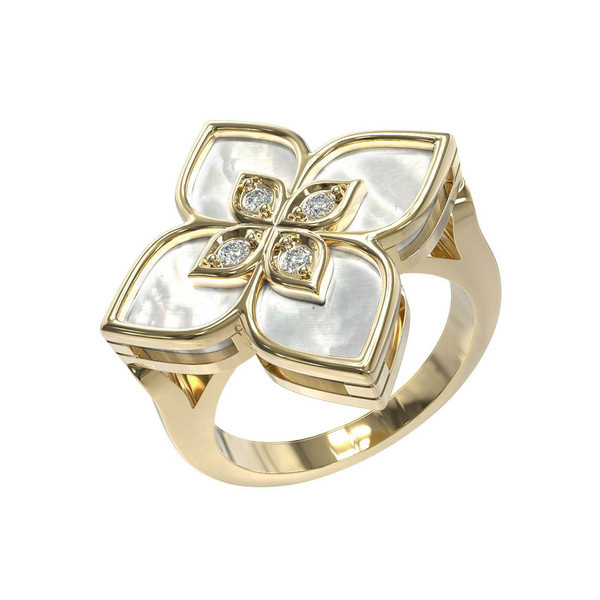 Кольцо из лимонного золота c бриллиантами и перламутром