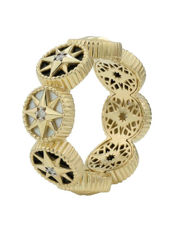 Кольцо из лимонного золота c бриллиантами, ониксом и перламутром