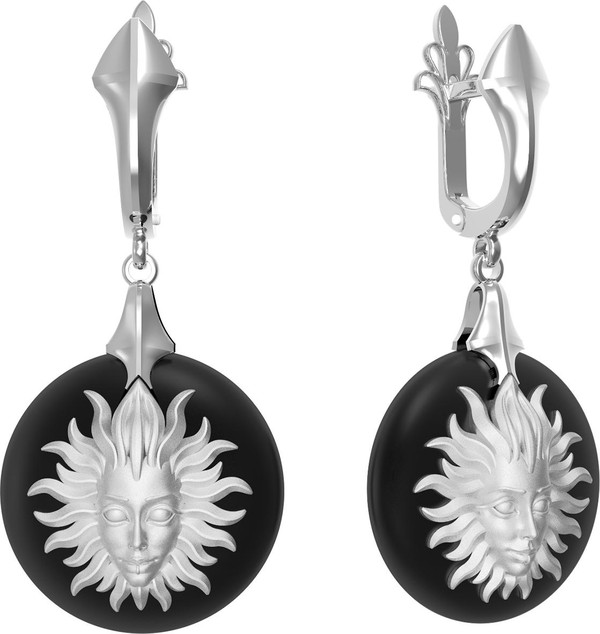 Серьги из белого золота c ониксом