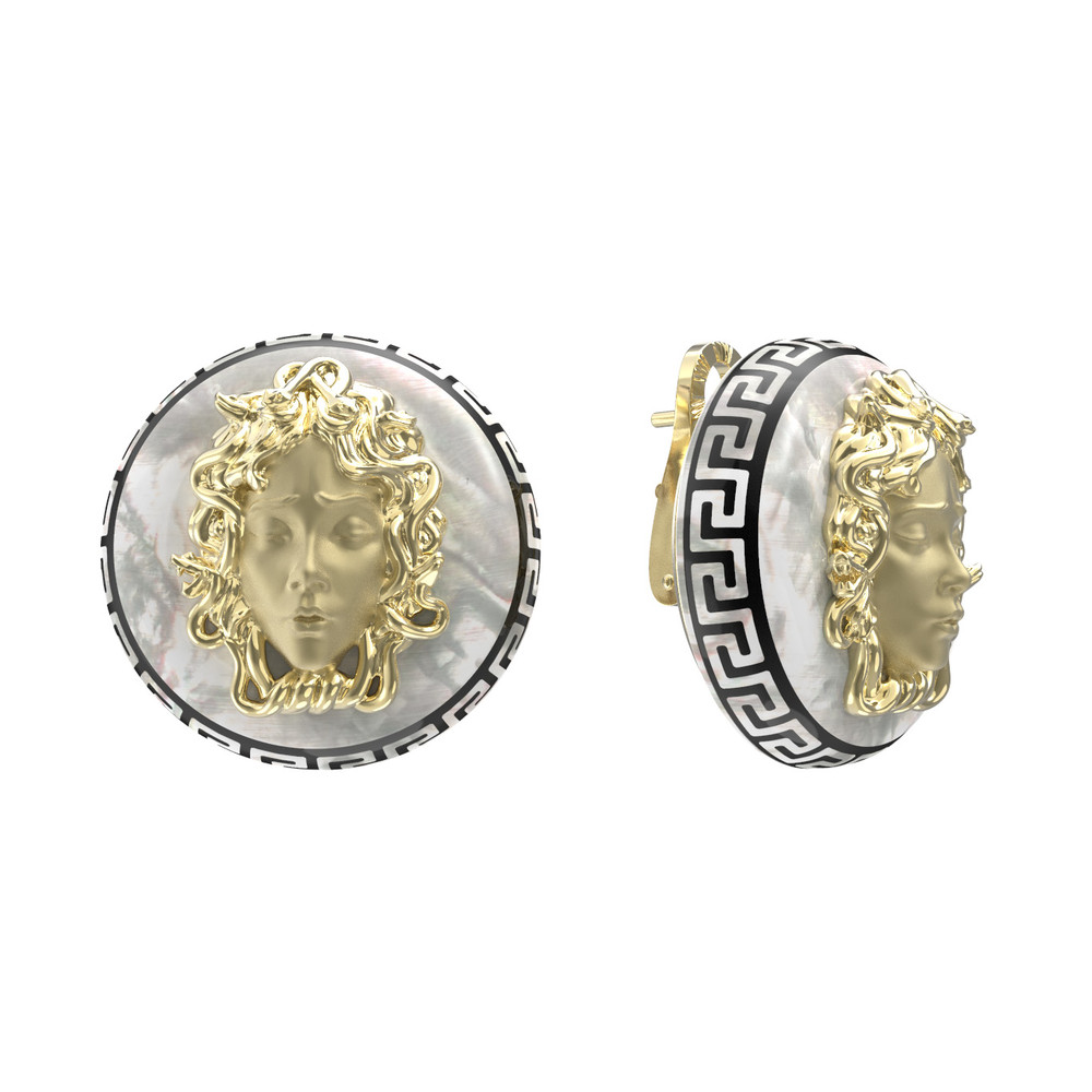 Серьги из лимонного золота c эмаль и перламутром