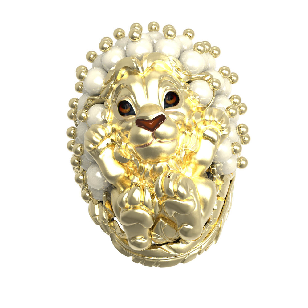 Кольцо из лимонного золота c эмалью и жемчугом