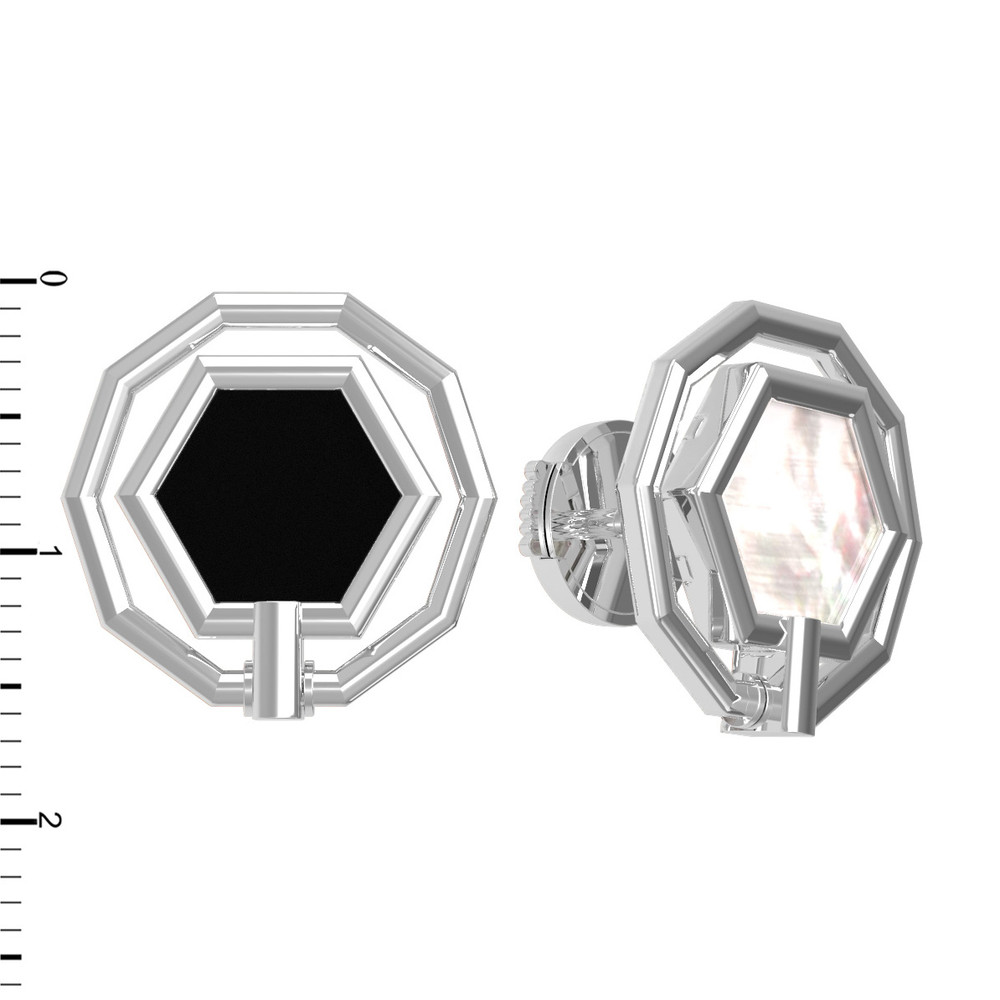 Серьги из белого золота c ониксом и перламутром