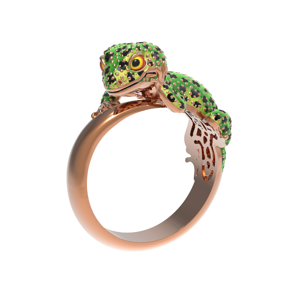 Кольцо из золота c эмаль и рубином