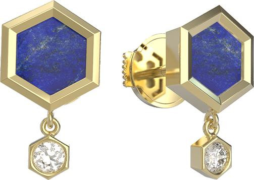 Серьги из лимонного золота c бриллиантами и лазуритом