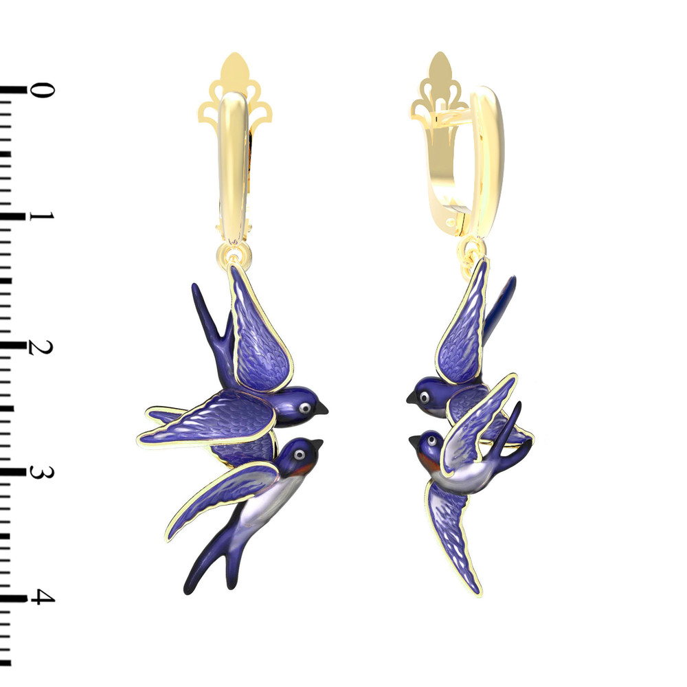 Серьги из лимонного золота c эмаль