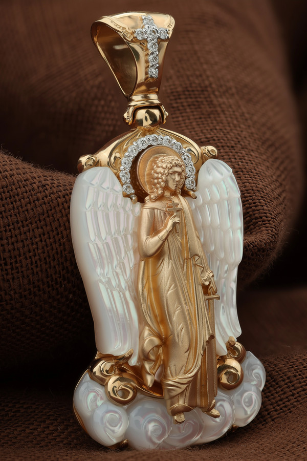 Образок из золота c бриллиантами и перламутром