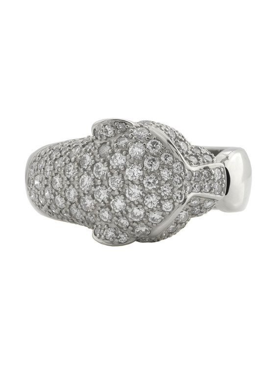 Кольцо из белого золота c бриллиантами, изумрудом и ониксом