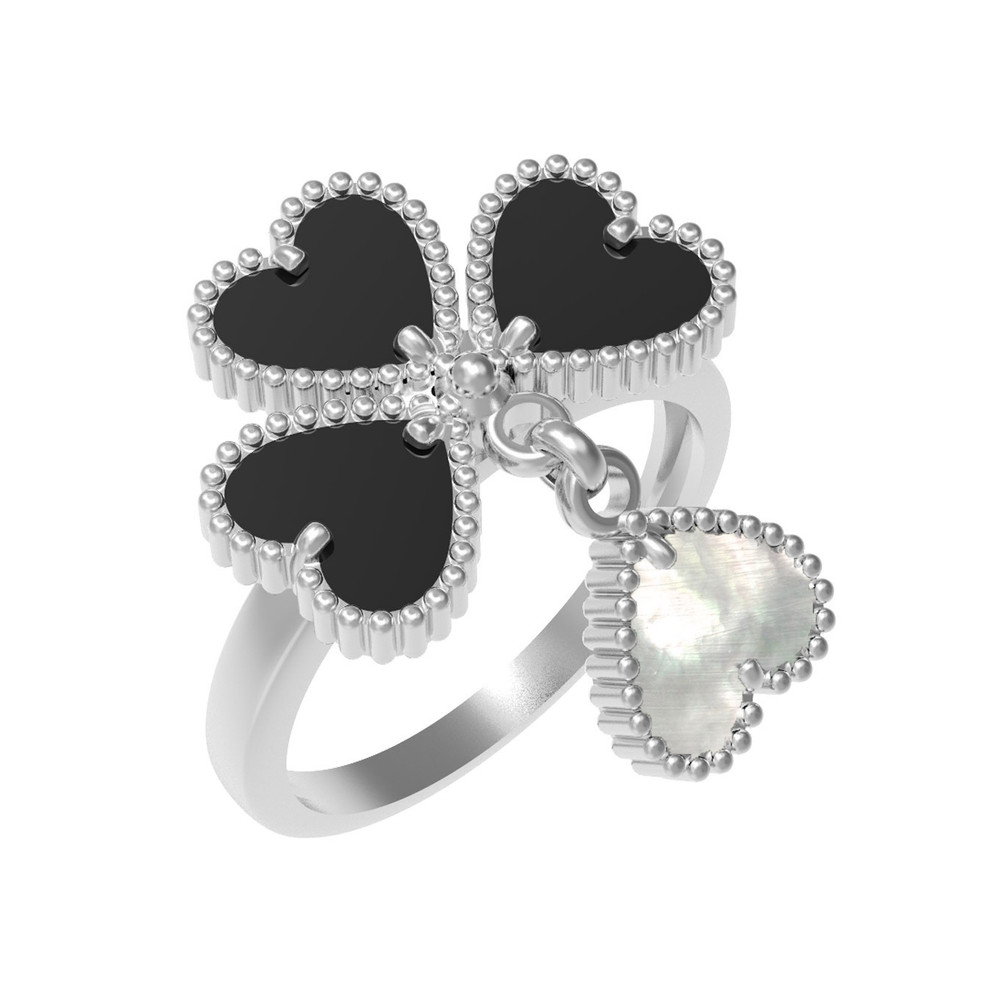 Кольцо из белого золота c ониксом и перламутром