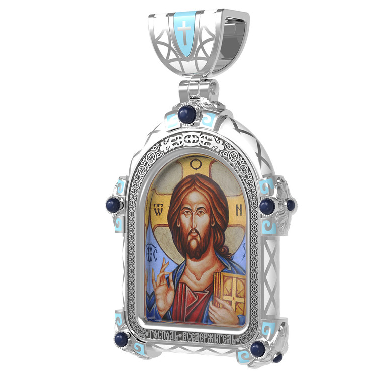 Образок из белого золота c эмалью, иконописью и темперой