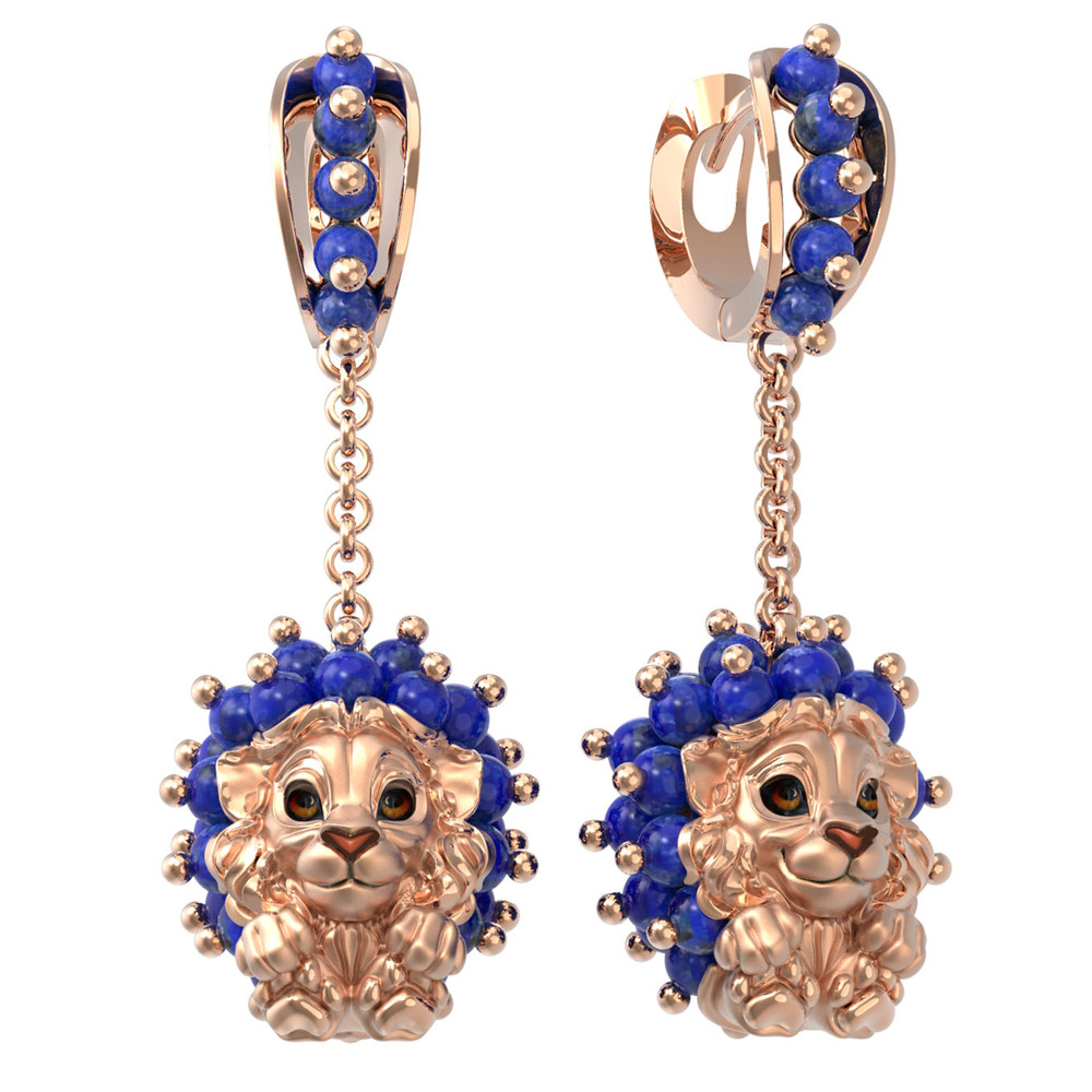 Серьги из золота c эмалью и лазуритом