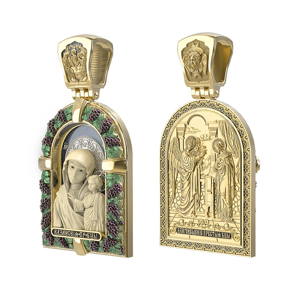 Образок из лимонного золота c эмаль и бивнем мамонта