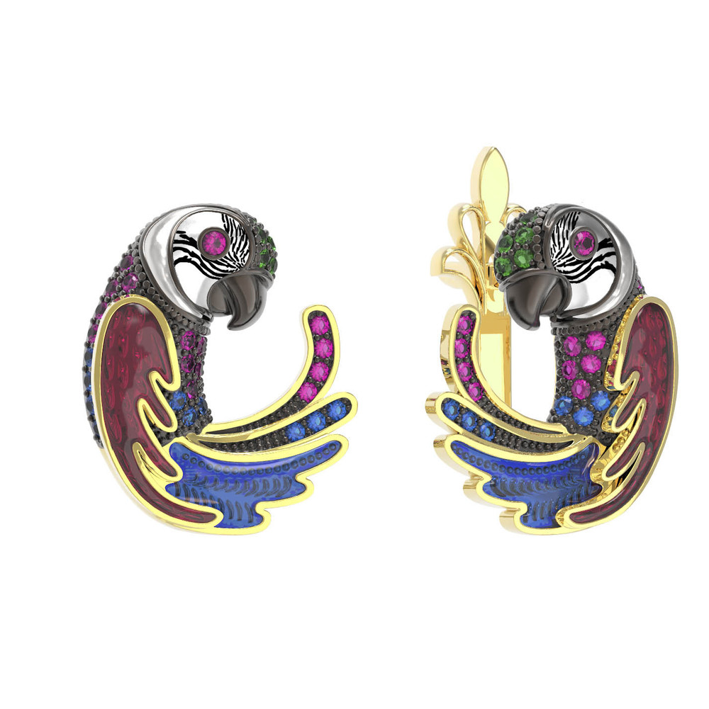 Серьги из лимонного золота c эмаль и фианитом