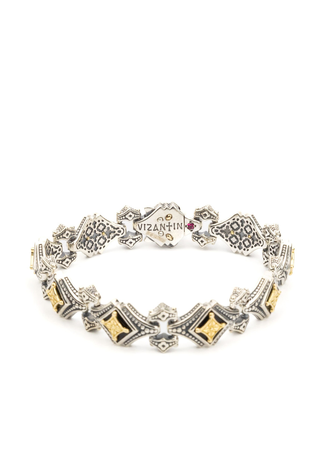 Браслет из серебра и золота c ониксом и рубином