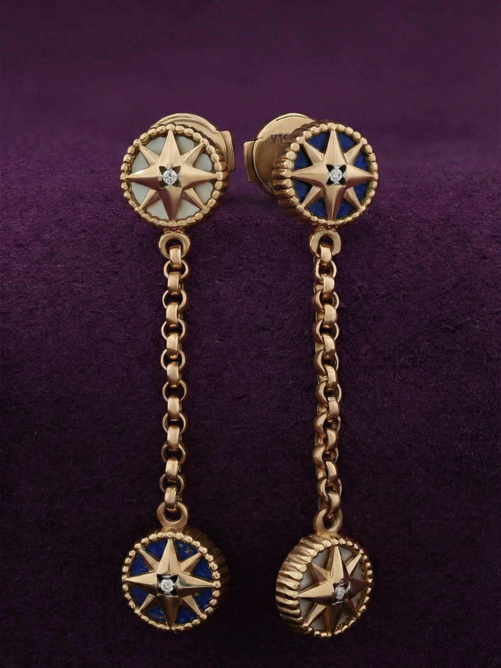 Серьги из золота c бриллиантами, лазуритом и перламутром