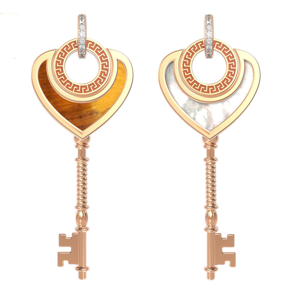 Подвеска из золота c фианитом, тигровым глазом и перламутром