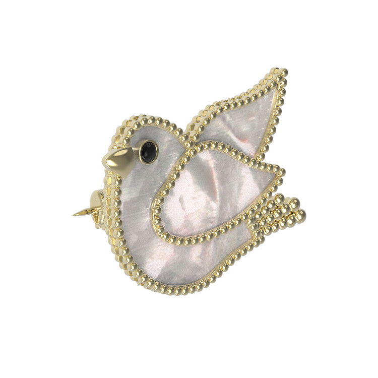 Брошь из лимонного золота c эмаль и перламутром