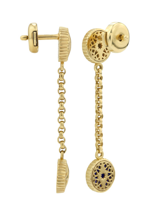 Серьги из лимонного золота c бриллиантами, лазуритом и перламутром