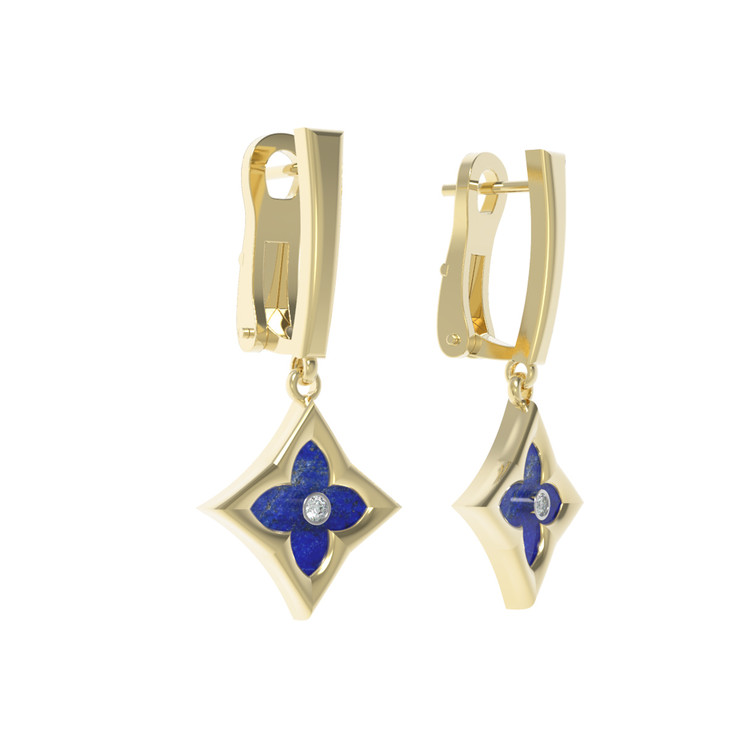 Серьги из лимонного золота c бриллиантами и лазуритом