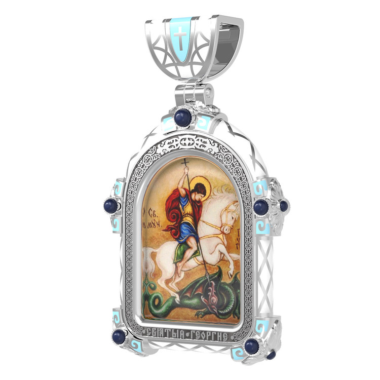 Образок из белого золота c эмаль , иконописью и темперой