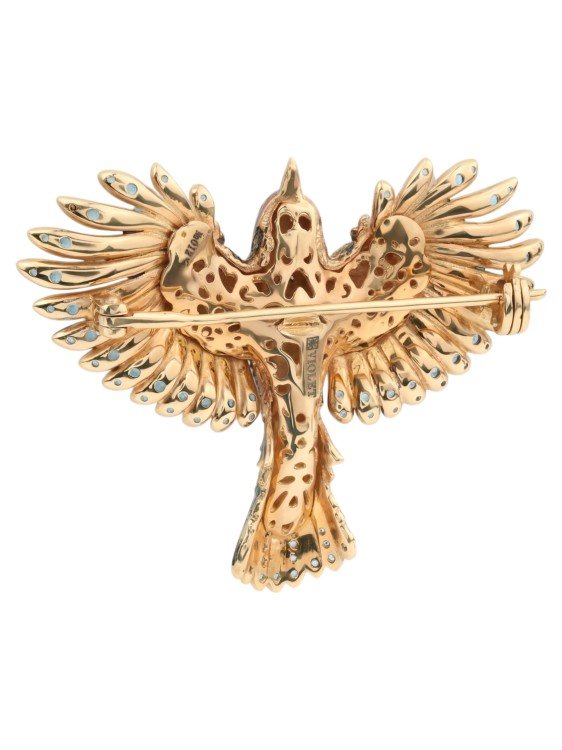 Брошь из золота c эмаль и фианитом