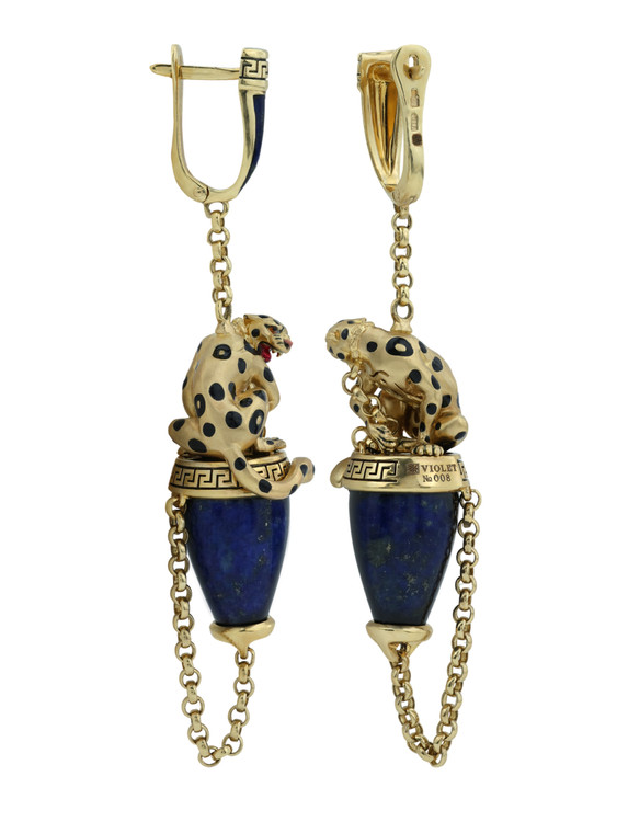 Серьги из лимонного золота c эмаль и лазуритом