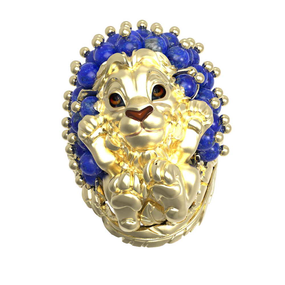 Кольцо из лимонного золота c эмаль и лазуритом