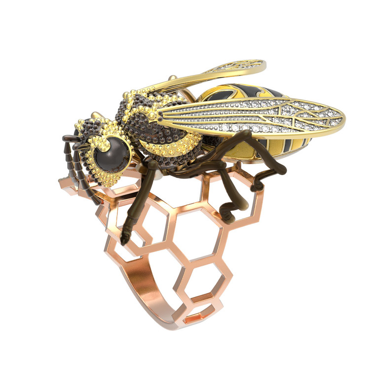 Кольцо из золота c эмаль и фианитом