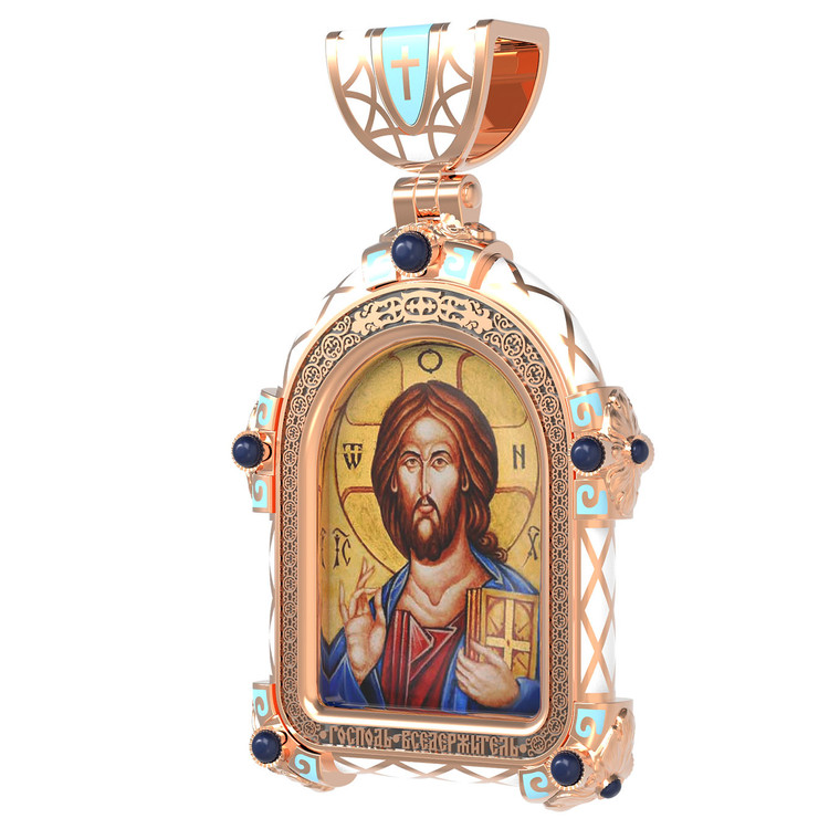Образок из золота c эмалью, иконописью и темперой
