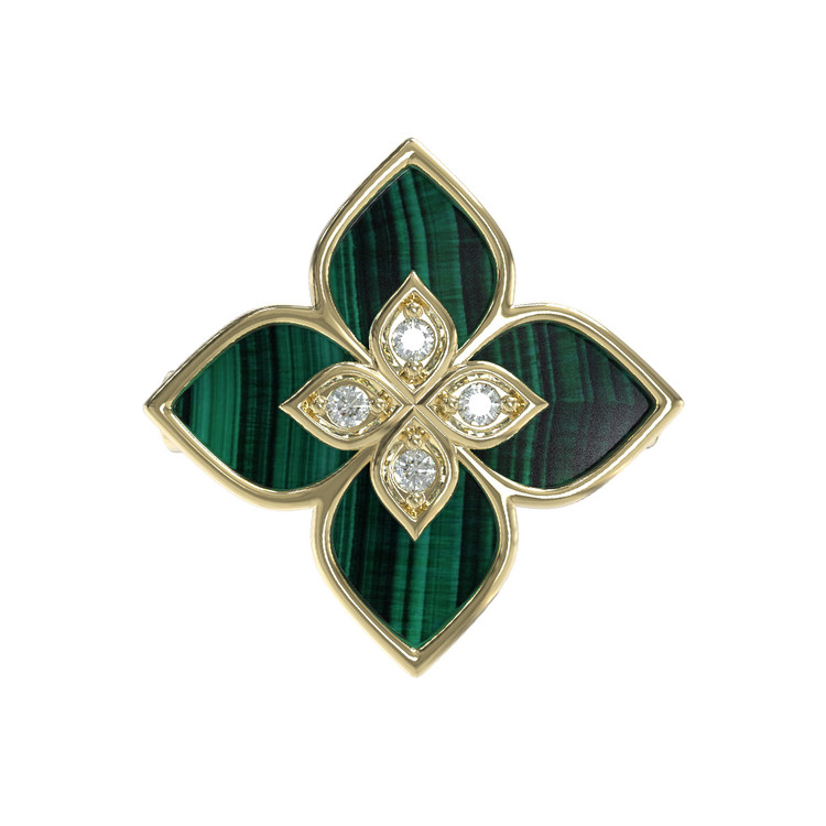 Кольцо из лимонного золота c бриллиантами и малахитом