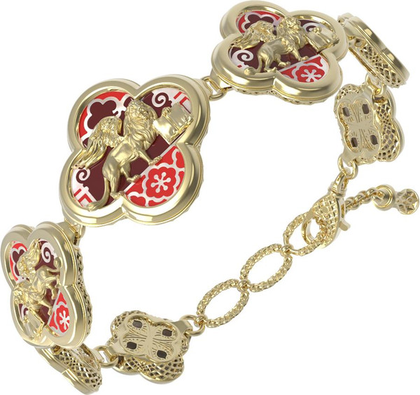 Браслет из лимонного золота c эмаль , жемчугом и перламутром