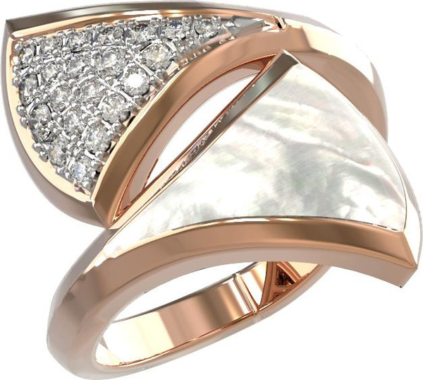 Кольцо из золота c бриллиантами и перламутром