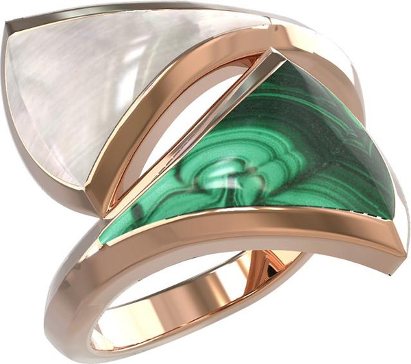 Кольцо из золота c малахитом и перламутром