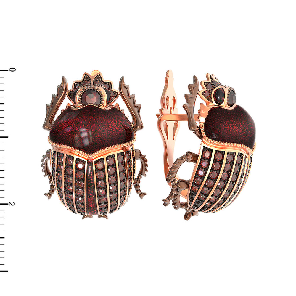 Серьги из золота c эмаль , фианитом и гранатом