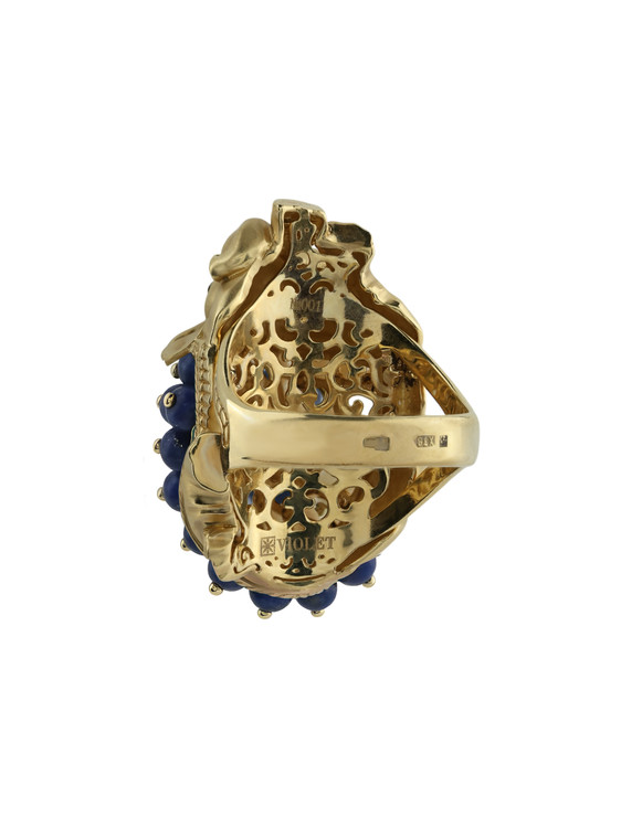 Кольцо из лимонного золота c эмаль и лазуритом