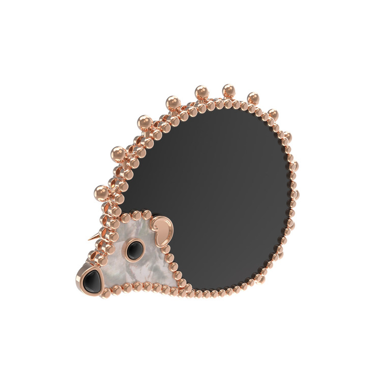 Брошь из золота c эмаль , ониксом и перламутром