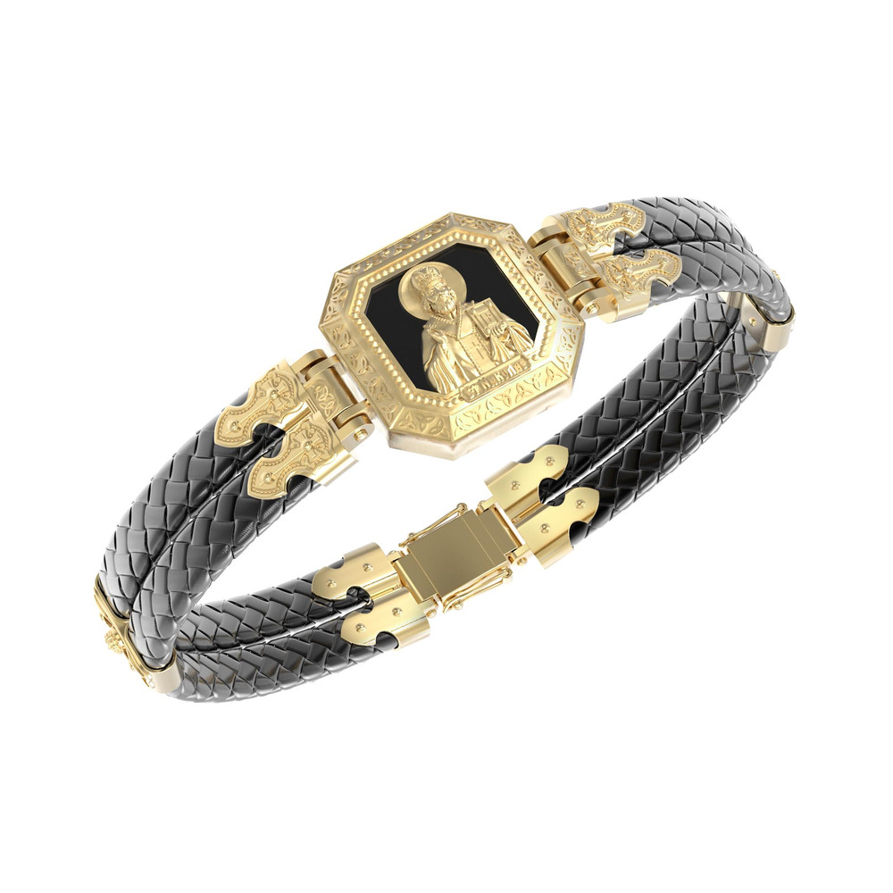 Браслет из лимонного золота c шнурком и ониксом