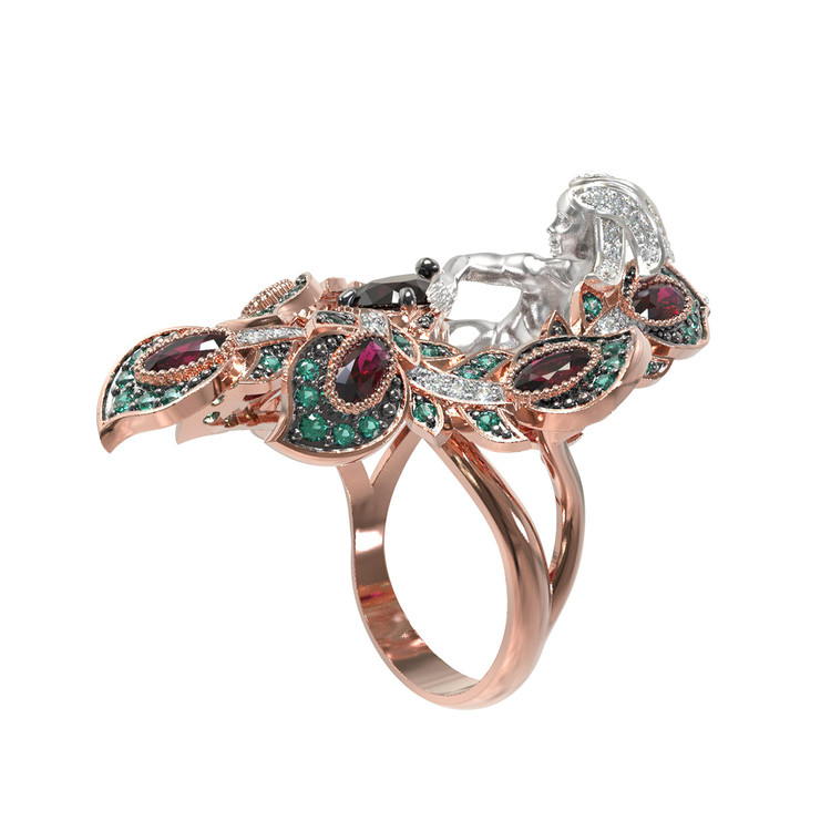 Кольцо из золота c фианитом и гранатом