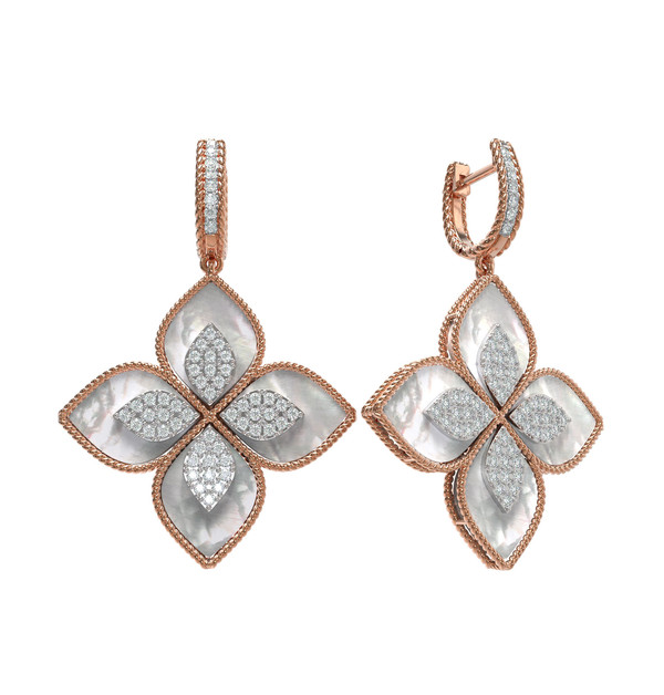 Серьги из золота c бриллиантами и перламутром