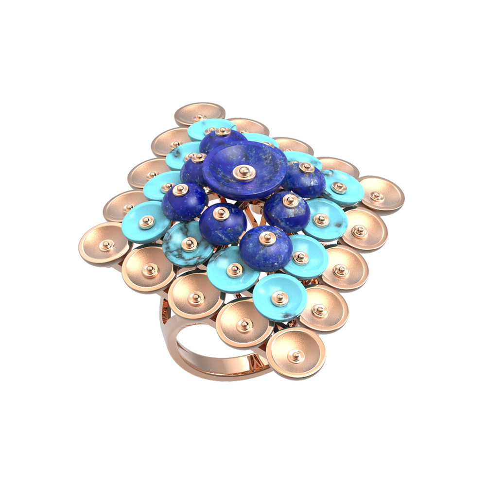 Кольцо из золота c бирюзой и лазуритом