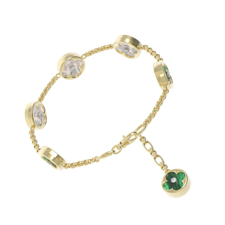 Браслет из лимонного золота c бриллиантами, малахитом и перламутром