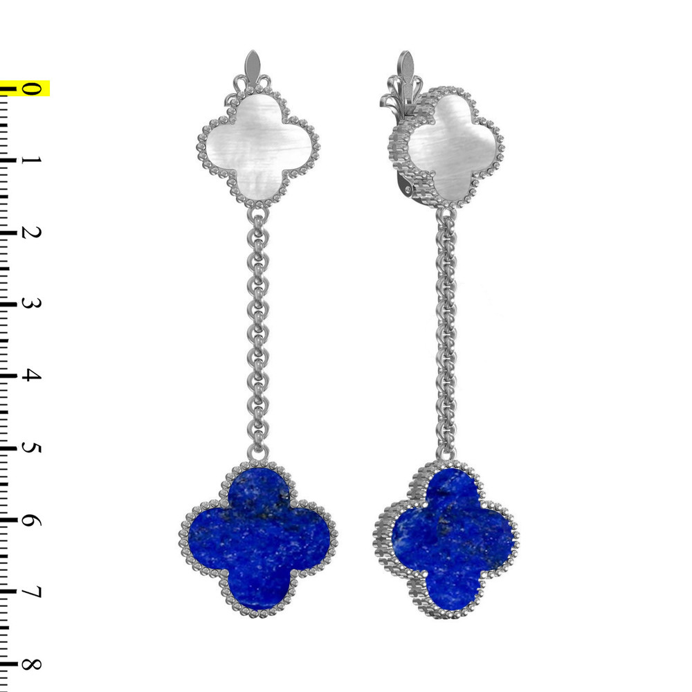 Серьги из белого золота c лазуритом и перламутром
