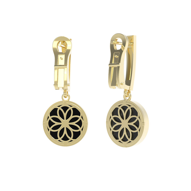 Серьги из лимонного золота c бриллиантами и ониксом