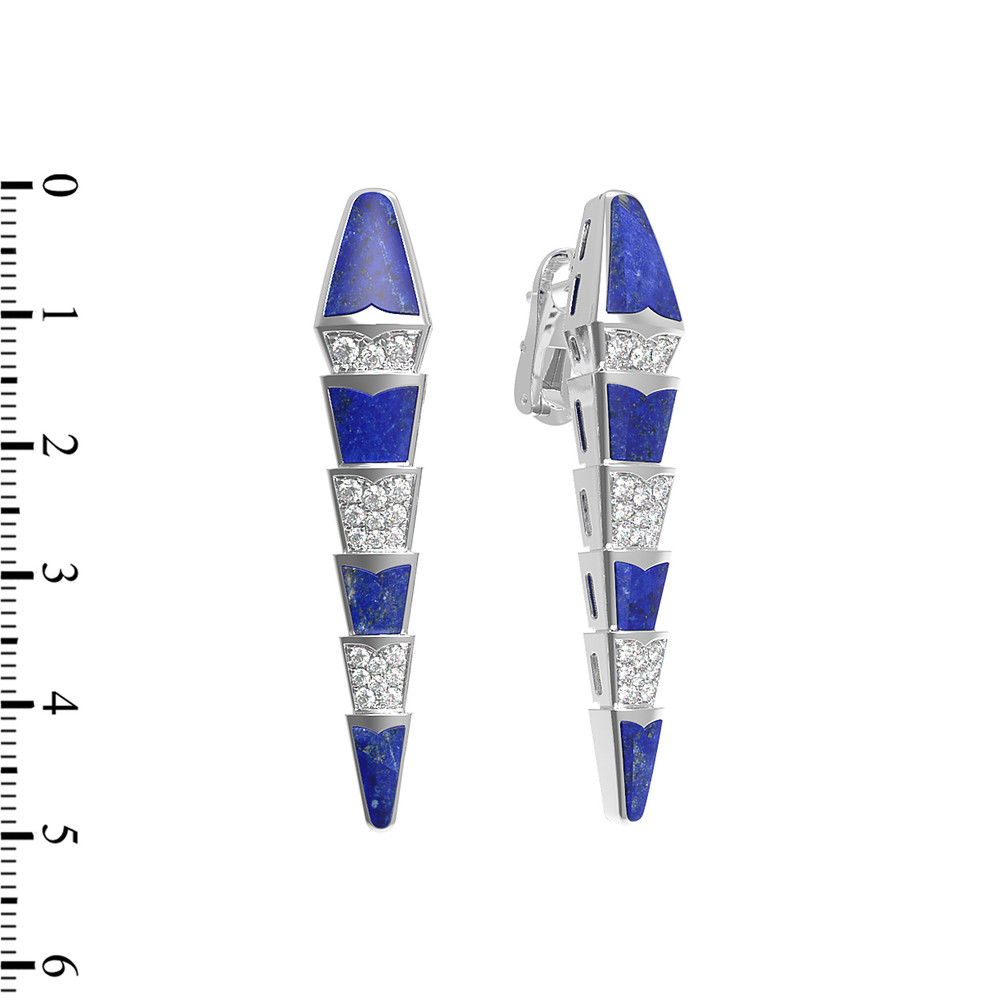 Серьги из белого золота c бриллиантами и лазуритом