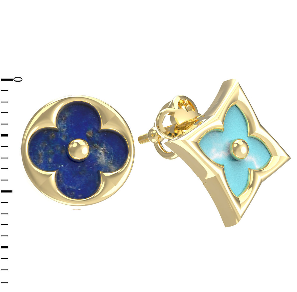 Серьги из лимонного золота c бирюзой и лазуритом
