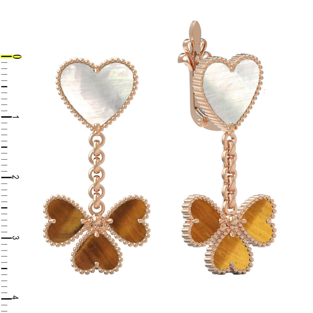 Серьги из золота c тигровым глазом и перламутром