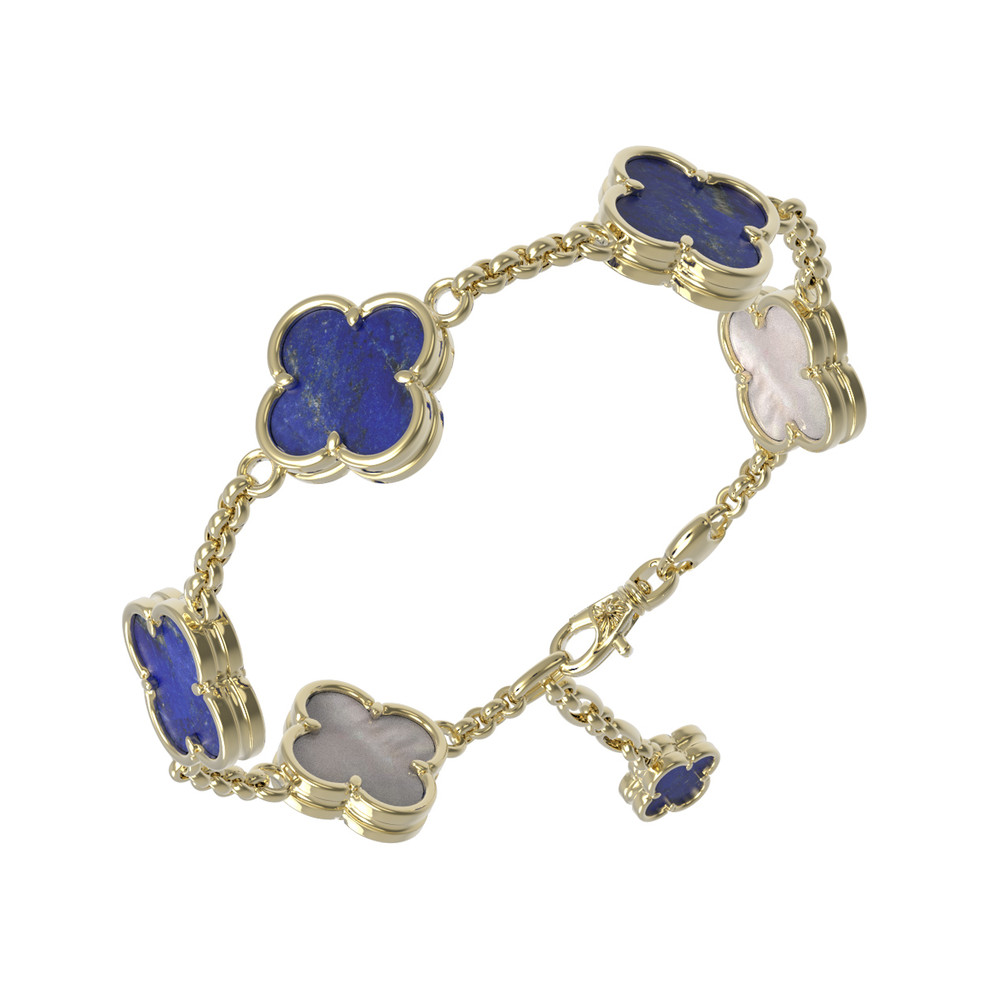 Браслет из лимонного золота c лазуритом и перламутром